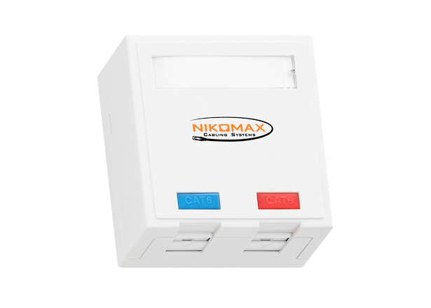 Розетка настенная 2 порта RJ-45 Nikomax, CAT5e, неэкранированная, со шторкой, белая