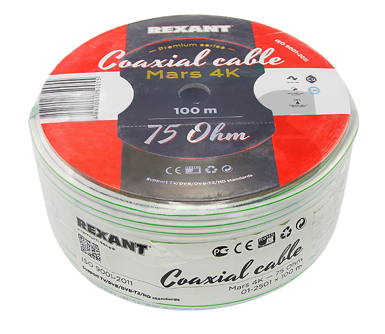 Кабель MARS 4K Rexant, белый, 100 м