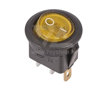 Выключатель клавишный желтый круглый с подсветкой 250V 6А (3с) On-Off (RWB-214, SC-214, MIRS-101-8)