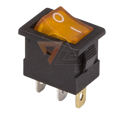 Выключатель клавишный желтый с подсветкой 12V 15A (3c) On-Off Mini (RWB-206-1, SC-768)