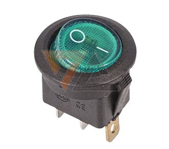 Выключатель клавишный зеленый круглый с подсветкой 250V 6А (3с) On-Off (RWB-214, SC-214, MIRS-101-8)