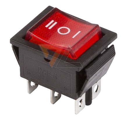 Выключатель клавишный красный с подсветкой и нейтралью 250V 15A (6c) On-Off-On (RWB-509, SC-767)