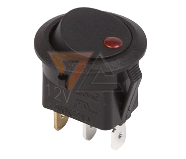 Выключатель клавишный круглый ON-OFF черный с красной LED подсветкой (3c) (RWB-215, MIRS-101Е-8С/D)