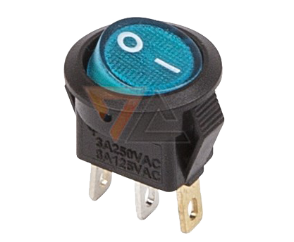 Выключатель клавишный синий круглый с подсветкой 250V 3А (3с) On-Off Micro (RWB-106, SC-214)