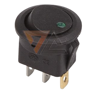 Выключатель клавишный черный с зеленой подсветкой LED 12V 16А (3с) On-Off (RWB-215, MIRS-101E-8C/D)