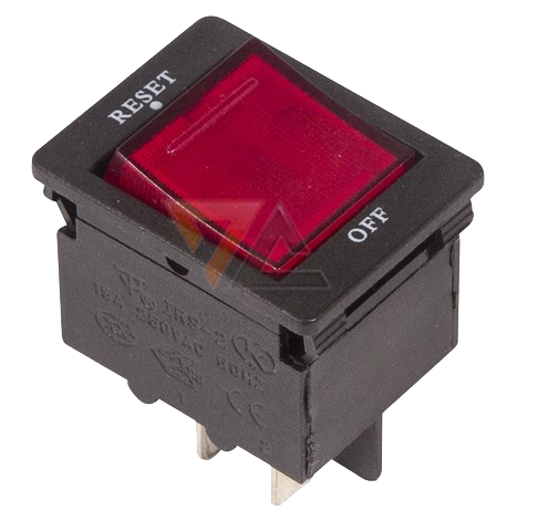 Выключатель-автомат клавишный красный с подсветкой Reset-Off (4с) (IRS-2-R15)