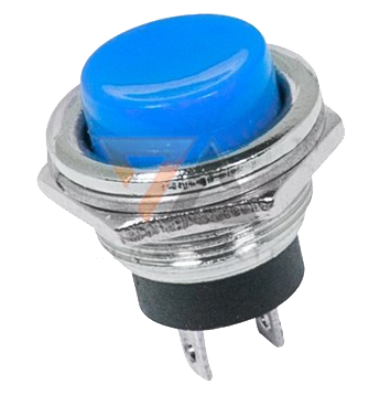 Кнопка круглая металлическая синяя (ON)-OFF, d=16.2 мм