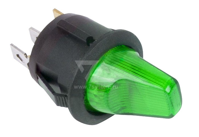 Выключатель SC-214 круглый зеленый с подсветкой 12V 10A