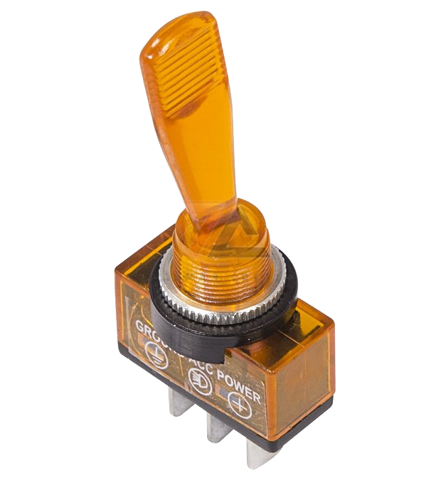 Тумблер однополюсный 12V 20А (3c) ON-OFF с желтой подсветкой (ASW-13D)