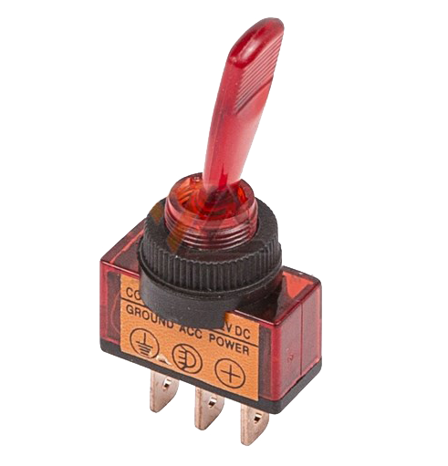 Тумблер однополюсный 12V 20А (3c) ON-OFF с красной подсветкой (ASW-13D)