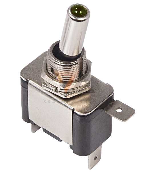 Тумблер однополюсный 12V 25А (3c) ON-OFF с зеленой подсветкой LED, блистер (ASW-07D)