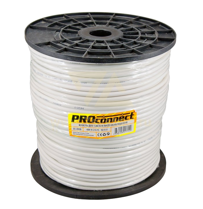Кабель видеонаблюдения КВК-В D=2 x 0.75 мм2 Proconnect, серый, CCA, 200 м