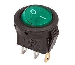 Выключатель клавишный зеленый круглый с подсветкой 250V 3А (3с) On-Off Micro (RWB-106, SC-214)