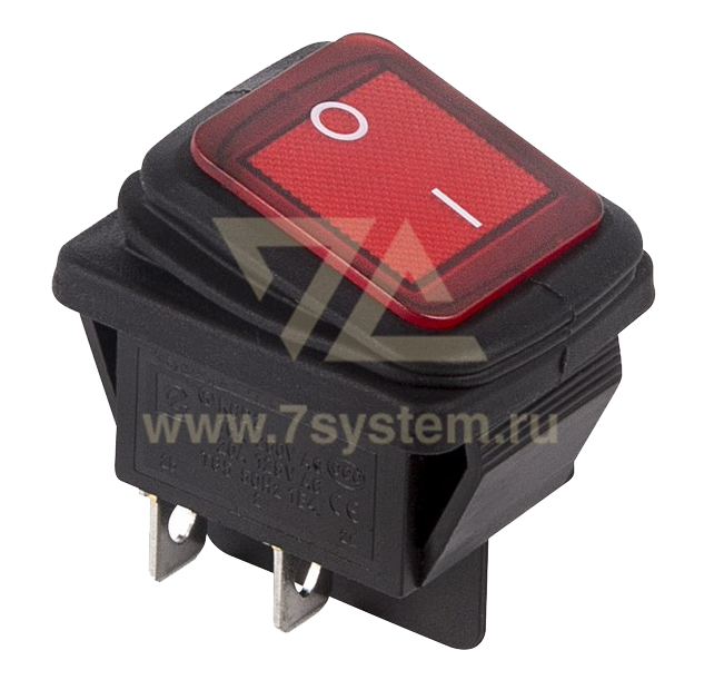 Выключатель клавишный красный с подсветкой и влагозащитой 250V 15А (4с) On-Off (RWB-507)