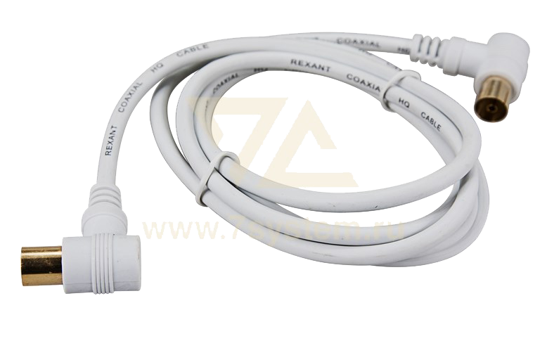 Шнур ТВ(штекер) угловой - ТВ(гнездо) угловой 5 мм Rexant, белый, 3 м