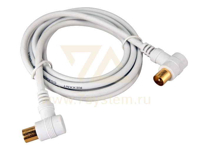 Шнур ТВ(штекер) угловой - ТВ(штекер) угловой 5 мм Rexant, белый, 1.5 м