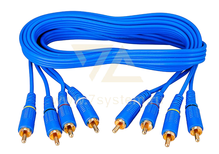 Шнур 4 RCA - 4 RCA 5 мм GOLD синий Rexant, 2 м