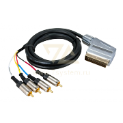 Шнур SCART - 4 RCA GOLD металл Rexant, премиум, 3 м - 