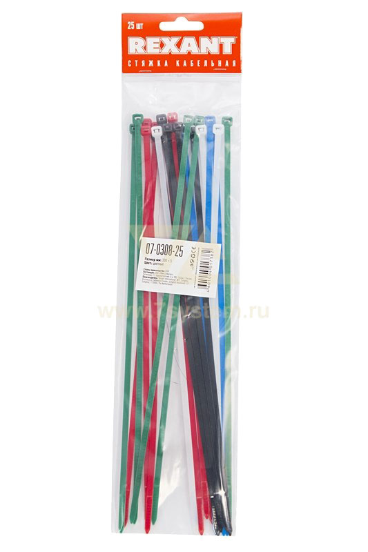 Хомут 300 мм x 4, 8 мм Rexant, цветные, 25 шт