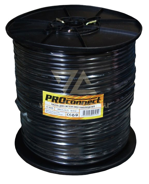 Кабель видеонаблюдения КВК-П D=2 x 0.75 мм2 Proconnect, наружный, черный, CCA, 200 м
