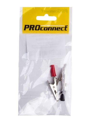 Зажим "крокодил" Proconnect, 53 мм, 15 А, красный/черный, 2 шт/упак