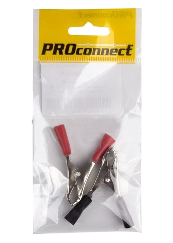 Зажим "крокодил" Proconnect, 50 мм, 10 А, красный/черный, 2 шт/упак