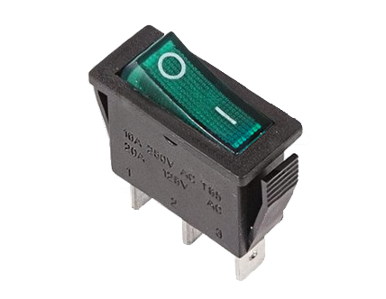 Выключатель SC-791 клавишный зеленый с подсветкой (3с) (IRS-101-1C)