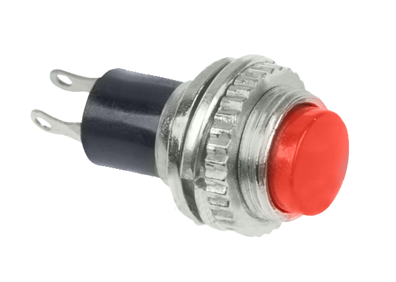 Выключатель-кнопка 220V 2А (2с) ON-OFF, металл, красная Mini (RWD-213)