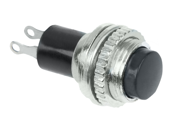 Выключатель-кнопка 220V 2А (2с) ON-OFF, металл, черная Mini (RWD-213)