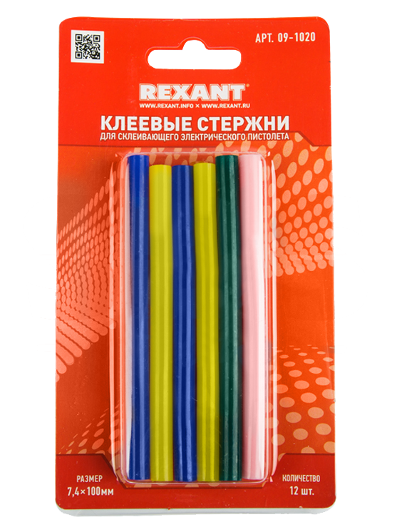 Термоклей малый d=7 мм, L=100 мм Rexant, цветной, 12 шт/упак