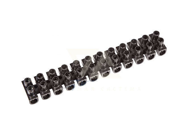 Колодка клеммная винтовая КВ-6 Rexant, 6 мм2, линейка 12 шт, 6 А, полипропилен, черный