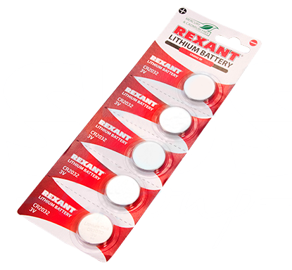 Элемент питания литиевый CR2032 Rexant, 3 V 220 mAh, 5 шт/упак