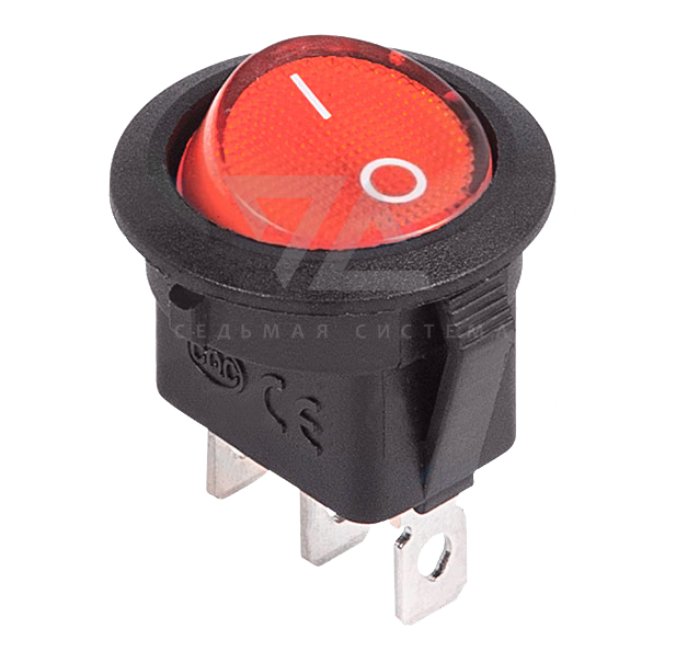 Выключатель клавишный круглый с красной подсветкой LED 12V 20А (3с) On-Off (RWB-214)