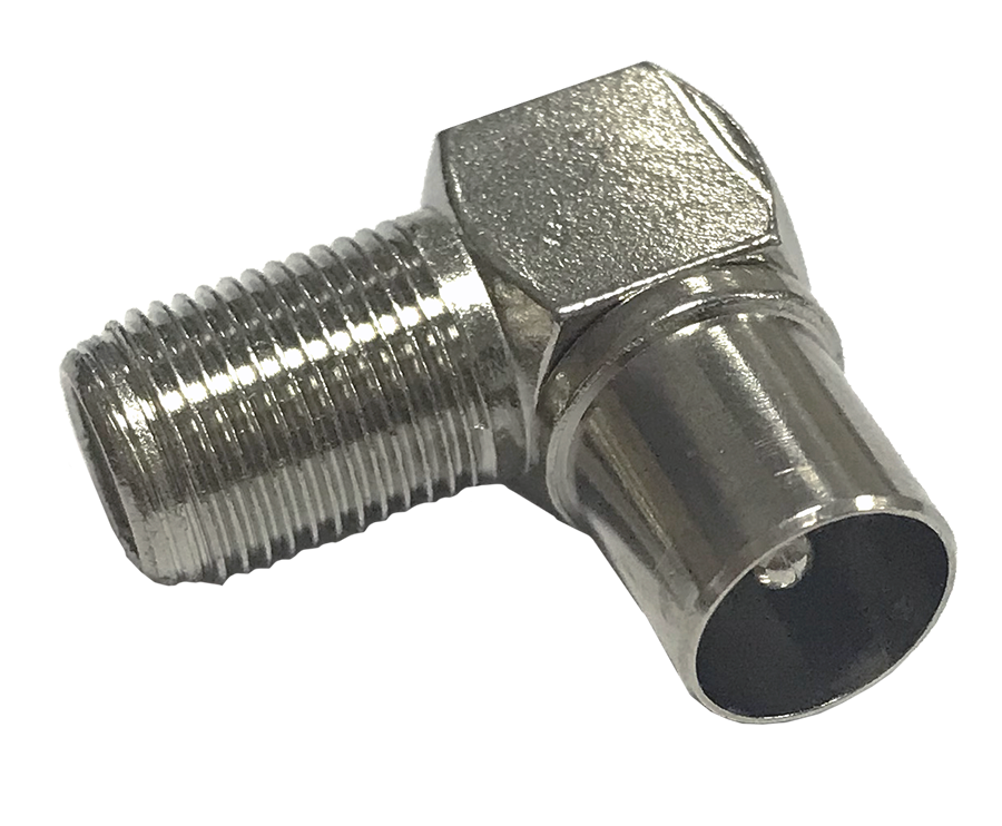 Переходник F(гнездо) - ТВ(штекер) X-Line, угловой, 100 шт/упак