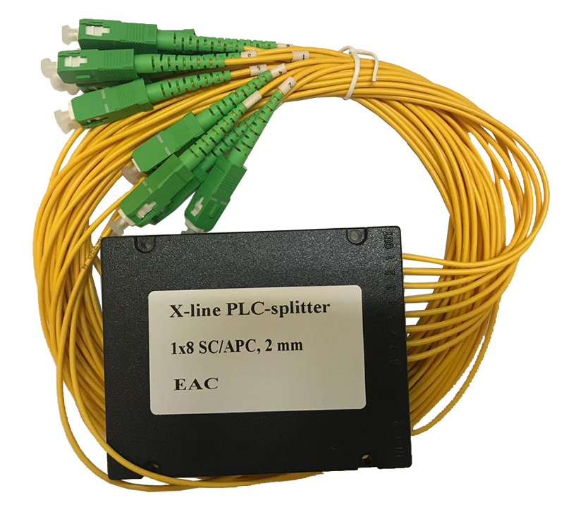 Делитель оптический PLC 1х8, пластмассовый корпус, SC/APC, 2 мм X-Line