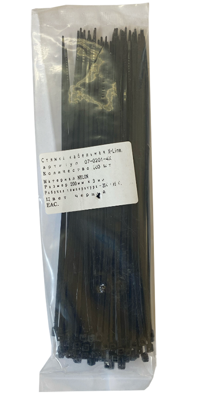 Хомут 200 мм x 3 мм X-Line, черный, 100 шт