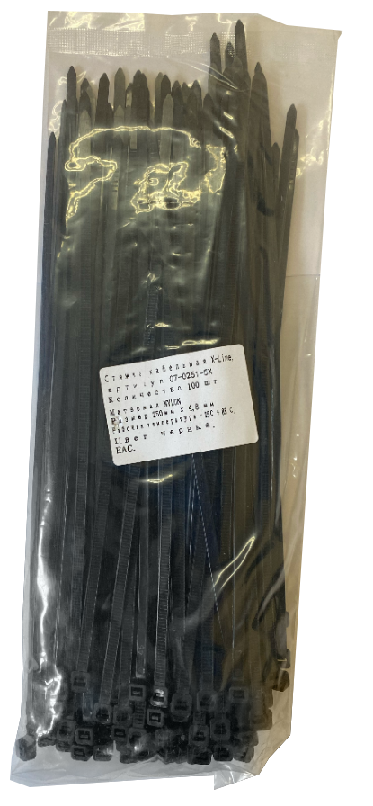 Хомут 250 мм x 4.8 мм X-Line, черный, 100 шт