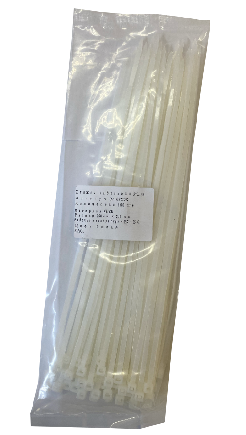 Хомут 250 мм x 3, 6 мм X-Line, белый, 100 шт