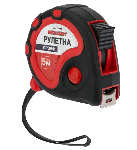 Рулетка "Профи" 5 м x 19 мм Rexant, прорезиненный корпус