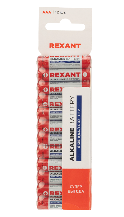 Элемент питания алкалиновый AAA Rexant, 12 шт/упак