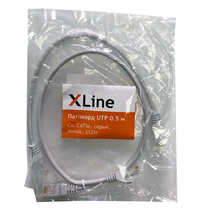 Патчкорд UTP 0.5 м Cu X-Line, CAT5е, серый, литой, LSZH