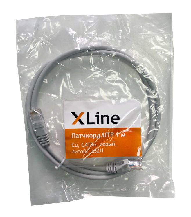 Патчкорд UTP 1 м Cu X-Line, CAT5е, серый, литой, LSZH