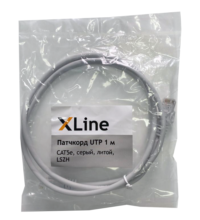 Патчкорд UTP 1 м X-Line, CAT5е, серый, литой, LSZH