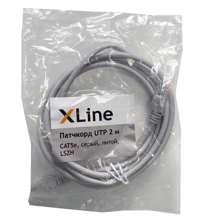 Патчкорд UTP 2 м X-Line, CAT5е, серый, литой, LSZH