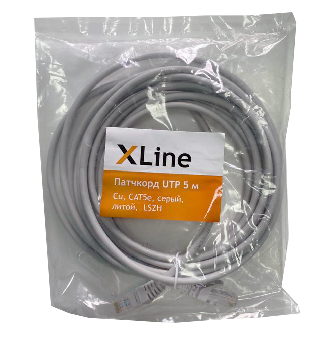 Патчкорд UTP 5 м Cu X-Line, CAT5е, серый, литой, LSZH