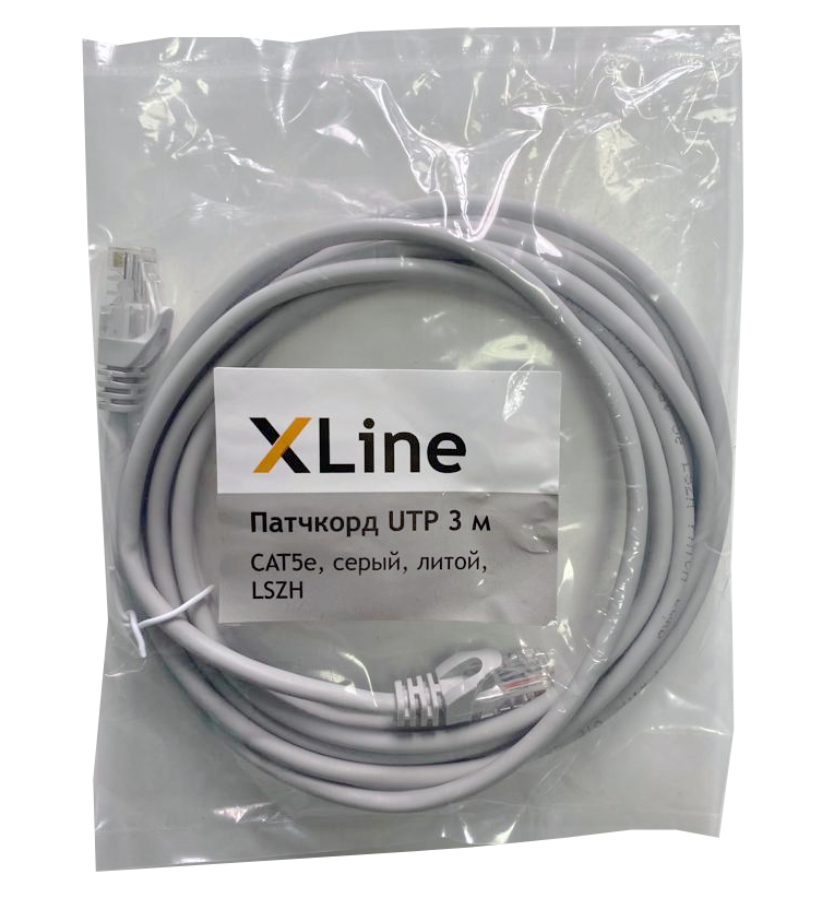 Патчкорд UTP 3 м Cu X-Line, CAT5е, серый, литой, LSZH