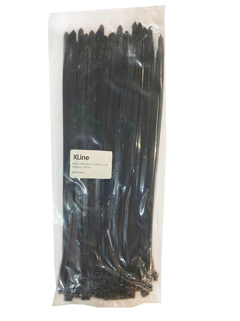Хомут 360 мм x 7.5 мм X-Line, черный, 100 шт