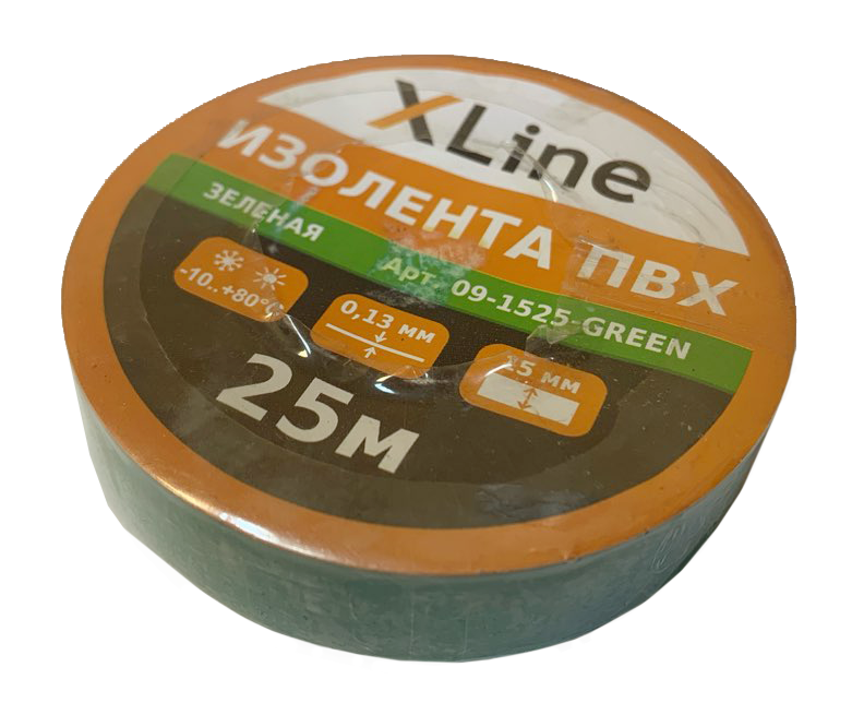Изолента ПВХ 15 мм x 25 м X-Line, зеленая