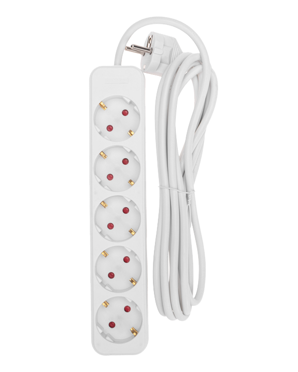 Удлинитель 5 гнезд 3 х 1.0 мм Standart Rexant, c/з, белый, 3 м