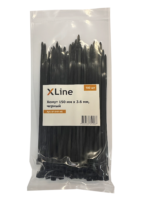 Хомут 150 мм x 3.6 мм X-Line, черный, 100 шт